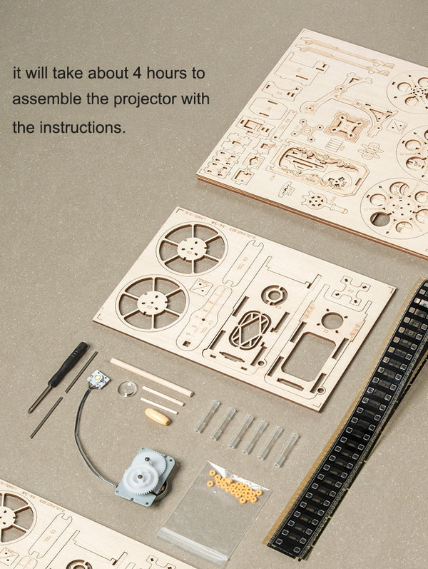 ROKR Hand Crank Projector Classic Film Vitascope 3D Wooden Puzzle Model Building Toys for Children Adult LK601 | Vimost Shop.