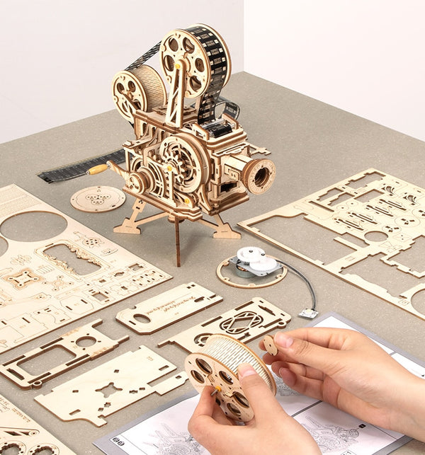 ROKR Hand Crank Projector Classic Film Vitascope 3D Wooden Puzzle Model Building Toys for Children Adult LK601 | Vimost Shop.