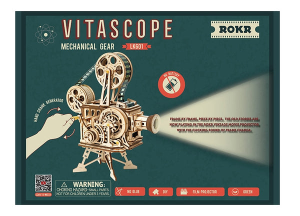 ROKR Hand Crank Projector Classic Film Vitascope 3D Wooden Puzzle Model Building Toys for Children Adult LK601 | Vimost Shop.