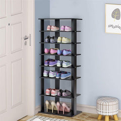 7-Tier Dual 14 Pair Shoe Rack Free Standing Concise Shelves Storage 2 Different Heights Shelves Durable Construction