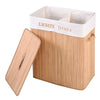 Folding Double Rectangle Bamboo Hamper Laundry Basket Withdrawable Inside Liner Thickened Lid with PU Leather Handle | Vimost Shop.