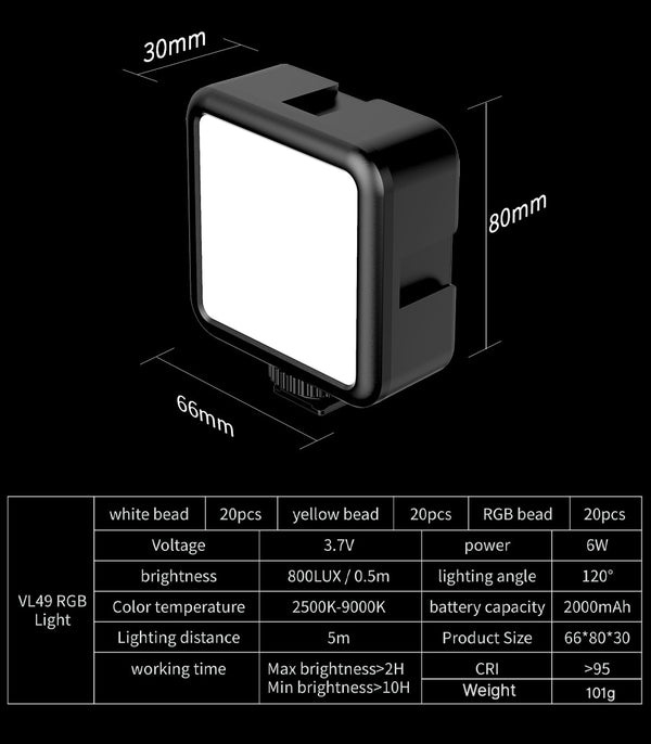 Mini RGB LED Video Light 2700K-9000K On Camera Fill Light Photography Lighting Pocket Live Tiktok Vlog Light lamp | Vimost Shop.