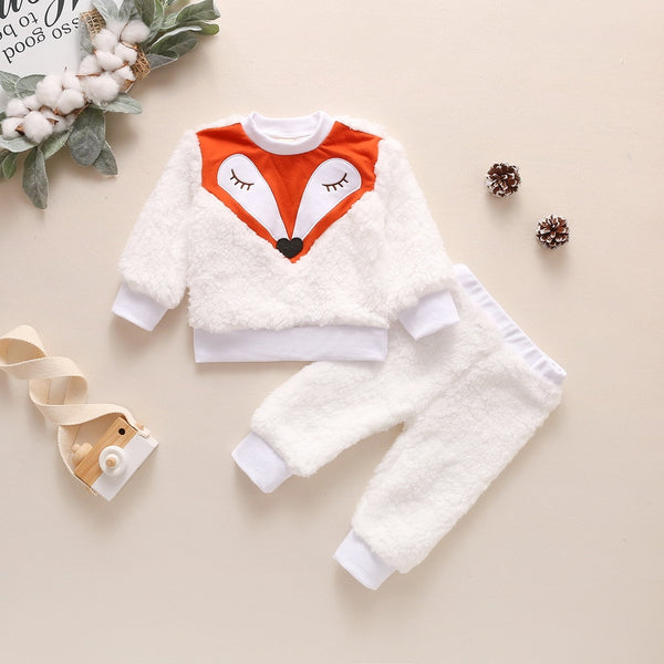 Winter Lamb Wool Newborn Baby Girls Clothes Cartoon Printed Tops And Pants Casual Round Neck Infant Girls Outfits Clothing D30 | Vimost Shop.