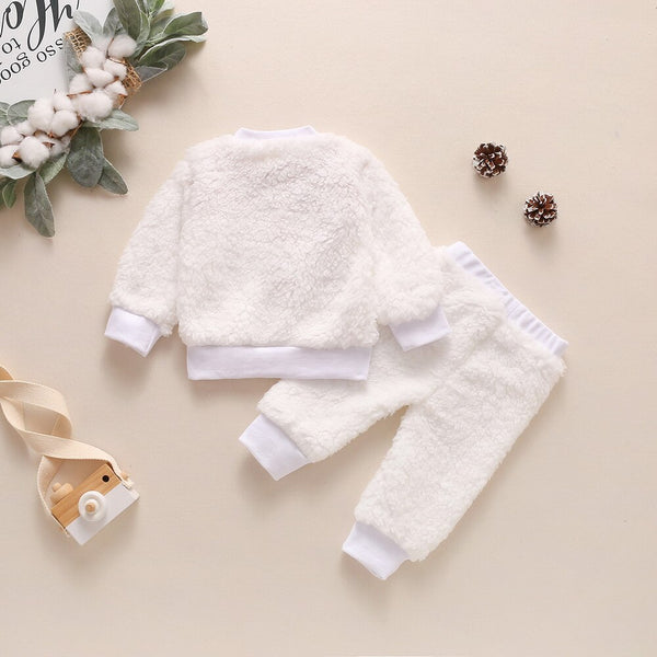Winter Lamb Wool Newborn Baby Girls Clothes Cartoon Printed Tops And Pants Casual Round Neck Infant Girls Outfits Clothing D30 | Vimost Shop.