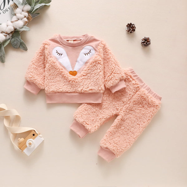 Winter Lamb Wool Newborn Baby Girls Clothes Cartoon Printed Tops And Pants Casual Round Neck Infant Girls Outfits Clothing D30 | Vimost Shop.