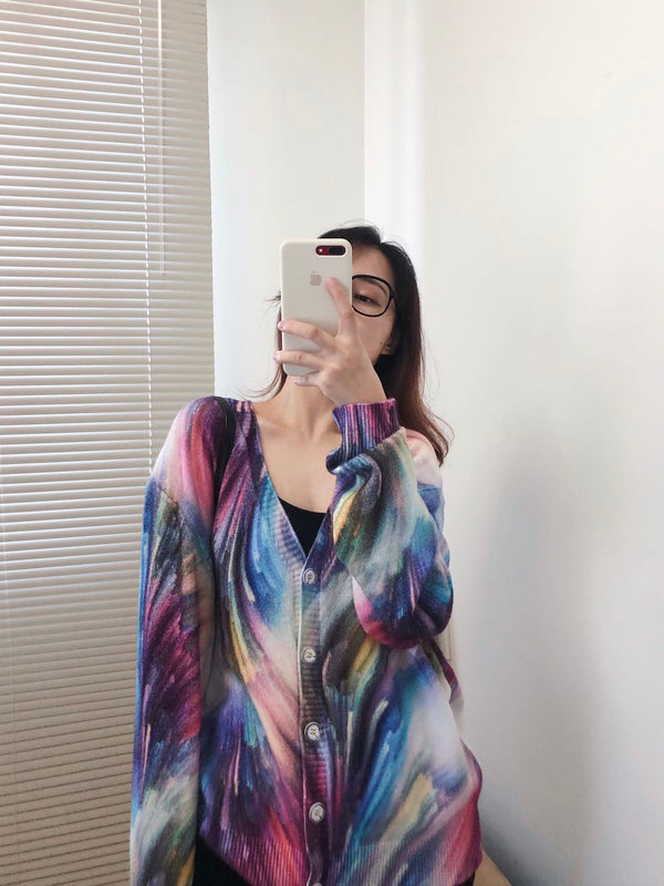 Women Oversized Clothing Wool Blend Long Cardigans Sweater Spring Autumn Print Pattern Knitted Coat Knitwear C-263