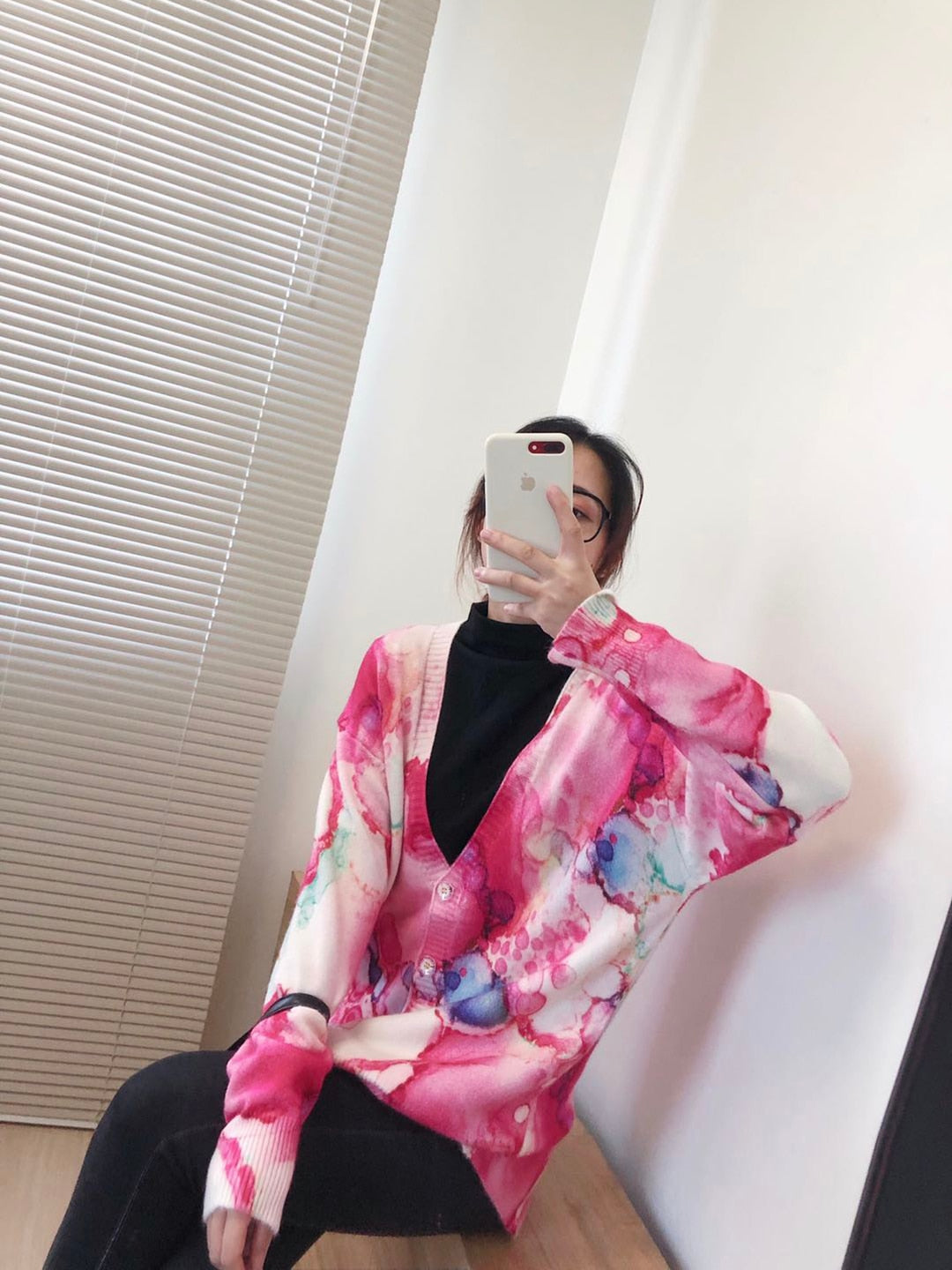 Women Oversized Clothing Wool Blend Long Cardigans Sweater Spring Autumn Print Pattern Knitted Coat Knitwear C-263