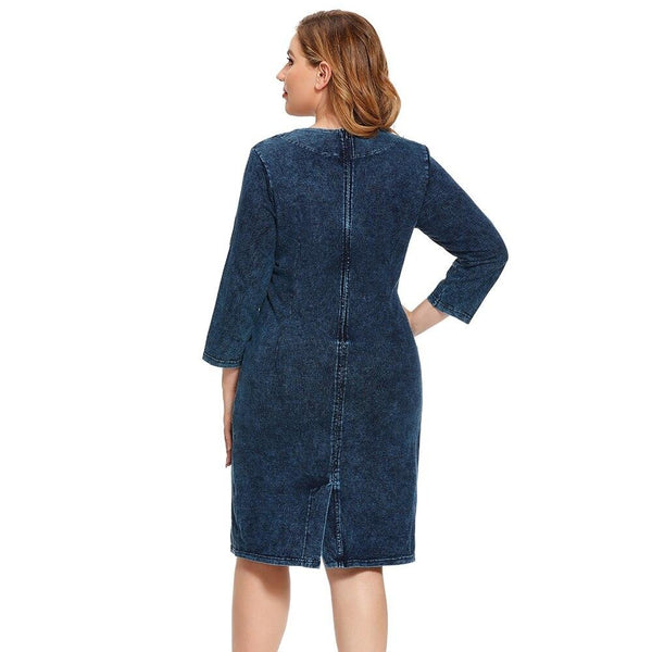 Women's Plus Size Autumn Casual Denim Dress Cotton Knitted Denim High Flexibility Slim Fit Dress Casual Fashion Dress