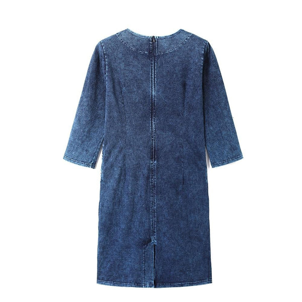 Women's Plus Size Autumn Casual Denim Dress Cotton Knitted Denim High Flexibility Slim Fit Dress Casual Fashion Dress