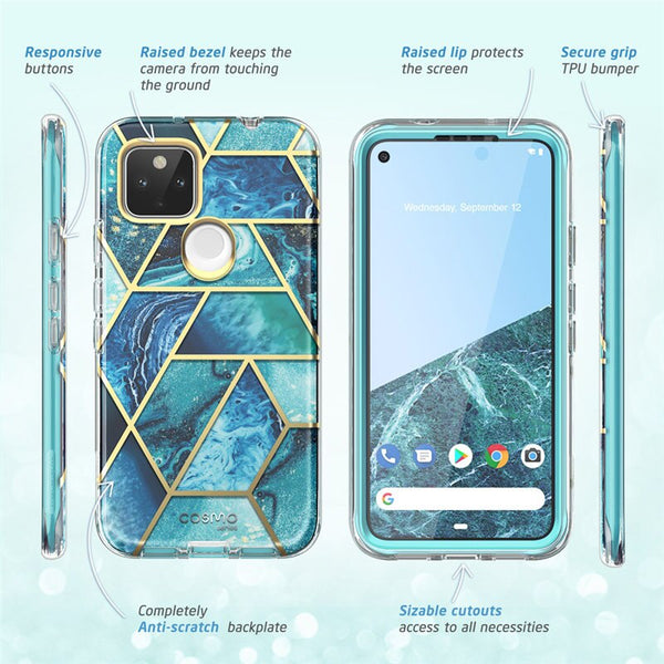 For Google Pixel 4A 5G Case 6.2 inch (2020) Cosmo Full-Body Marble Glitter Case Cover WITH Built-in Screen Protector | Vimost Shop.