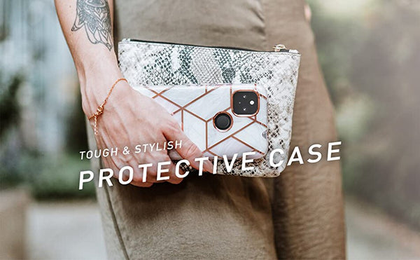 For Google Pixel 4A 5G Case 6.2 inch (2020) Cosmo Full-Body Marble Glitter Case Cover WITH Built-in Screen Protector | Vimost Shop.