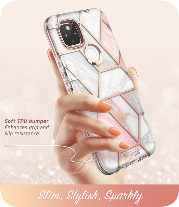 For Google Pixel 4A 5G Case 6.2 inch (2020) Cosmo Full-Body Marble Glitter Case Cover WITH Built-in Screen Protector | Vimost Shop.