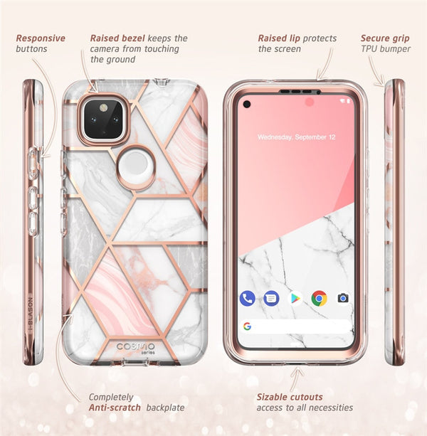 For Google Pixel 4A 5G Case 6.2 inch (2020) Cosmo Full-Body Marble Glitter Case Cover WITH Built-in Screen Protector | Vimost Shop.