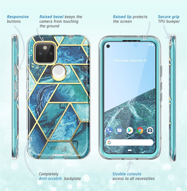 For Google Pixel 4A 5G Case 6.2 inch (2020) Cosmo Full-Body Marble Glitter Case Cover WITH Built-in Screen Protector | Vimost Shop.
