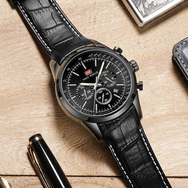 Watch For Men Quartz Military Watches Mens Auto Date Display Chronograph Casual Business Leather Strap