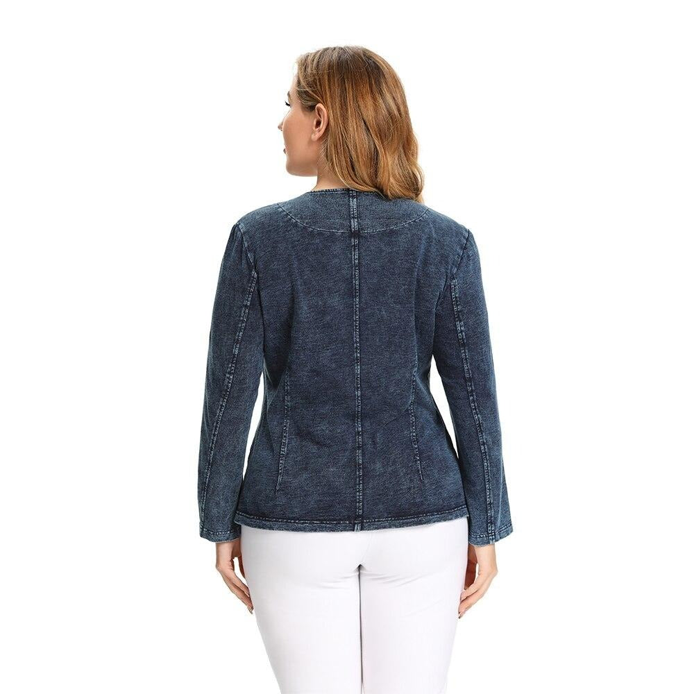 Women's Plus Size Autumn Casual Denim Jacket High Flexibility Cotton Knitted Jacket