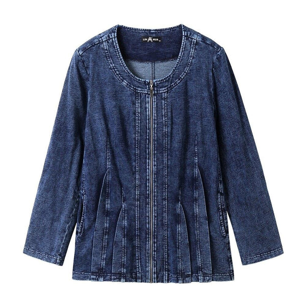 Women's Plus Size Autumn Casual Denim Jacket High Flexibility Cotton Knitted  Jacket