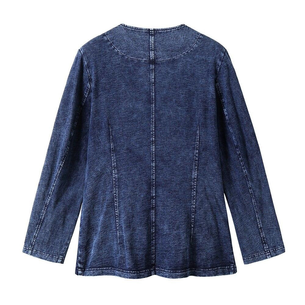 Women's Plus Size Autumn Casual Denim Jacket High Flexibility Cotton Knitted Jacket