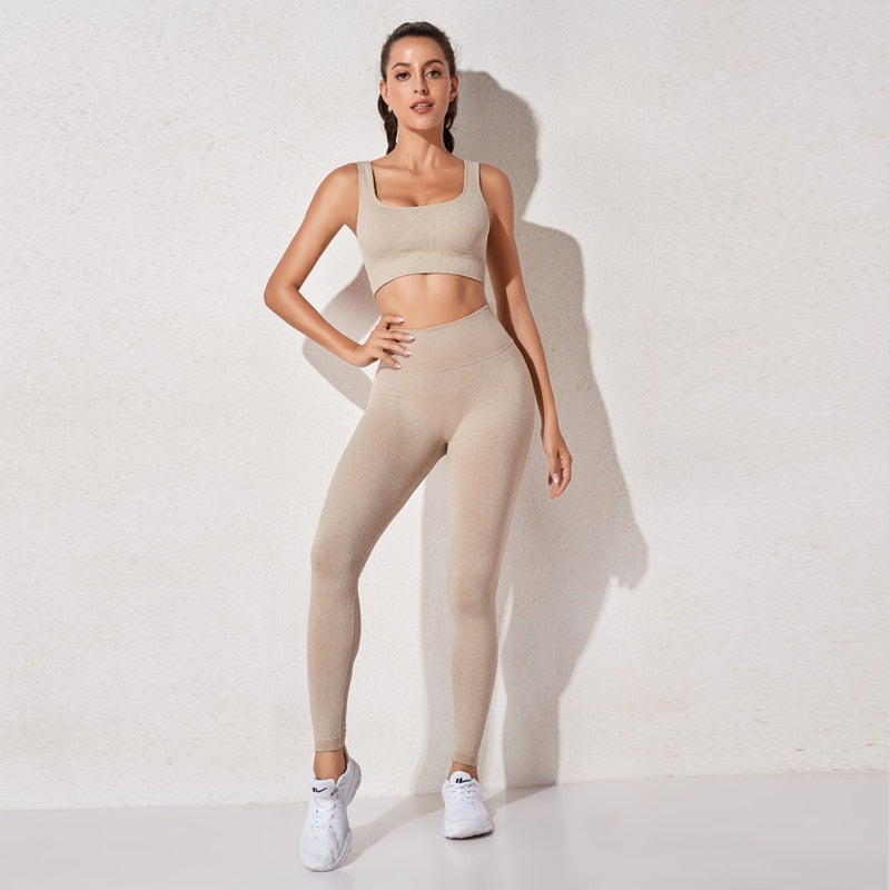 Women's sportswear High Waist Sports Bra+ Legging Gym Clothing Seamless Fitness Yoga Suit Stretchy Workout Set Padded Sport