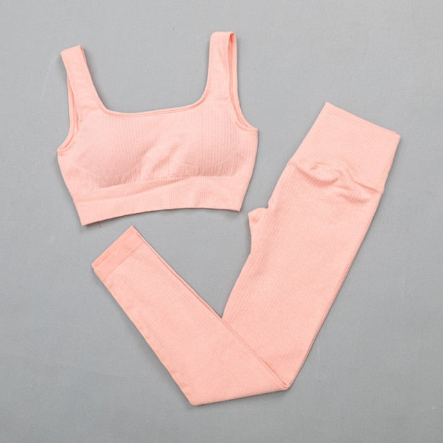 Women's sportswear High Waist Sports Bra+ Legging Gym Clothing Seamless Fitness Yoga Suit Stretchy Workout Set Padded Sport