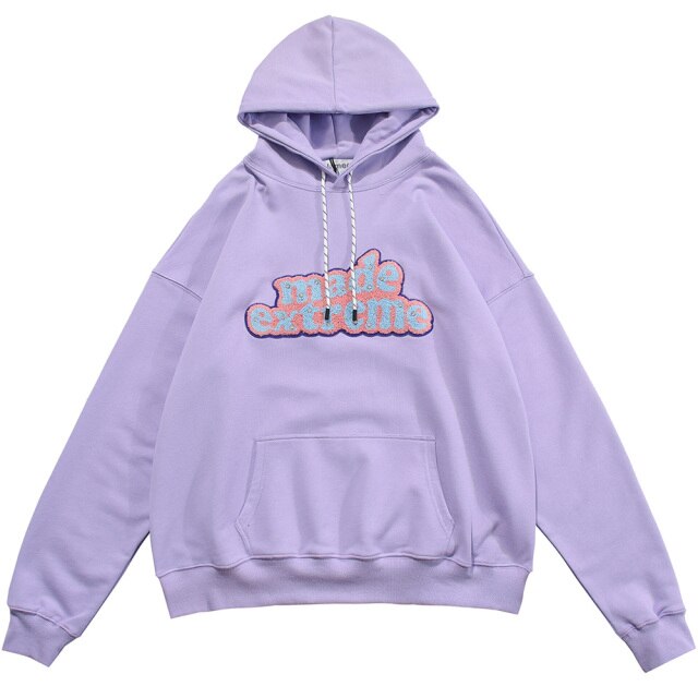 Men Hit Color Letter Patch Diamonds Hoodies Sweatshirt Men Big Pocket Casual Pullover High Street Couple Streetwear Men