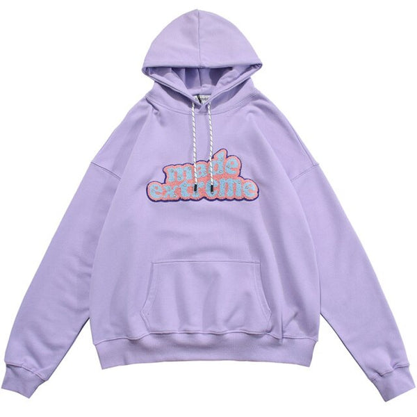 Men Hit Color Letter Patch Diamonds Hoodies Sweatshirt Men Big Pocket Casual Pullover High Street Couple Streetwear Men