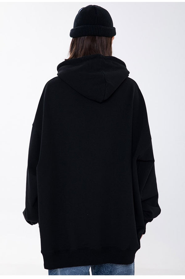 Men Hit Color Letter Patch Diamonds Hoodies Sweatshirt Men Big Pocket Casual Pullover High Street Couple Streetwear Men