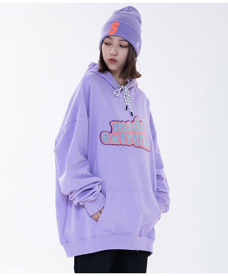 Men Hit Color Letter Patch Diamonds Hoodies Sweatshirt Men Big Pocket Casual Pullover High Street Couple Streetwear Men