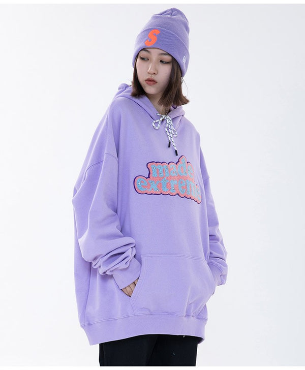 Men Hit Color Letter Patch Diamonds Hoodies Sweatshirt Men Big Pocket Casual Pullover High Street Couple Streetwear Men