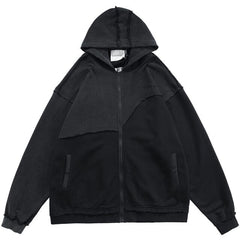 Patchwork Color Zipper Distressed Hoodie Men Casual Cozy Hooded Coats Harajuku High Street Sweatshirt Spring Streetwear