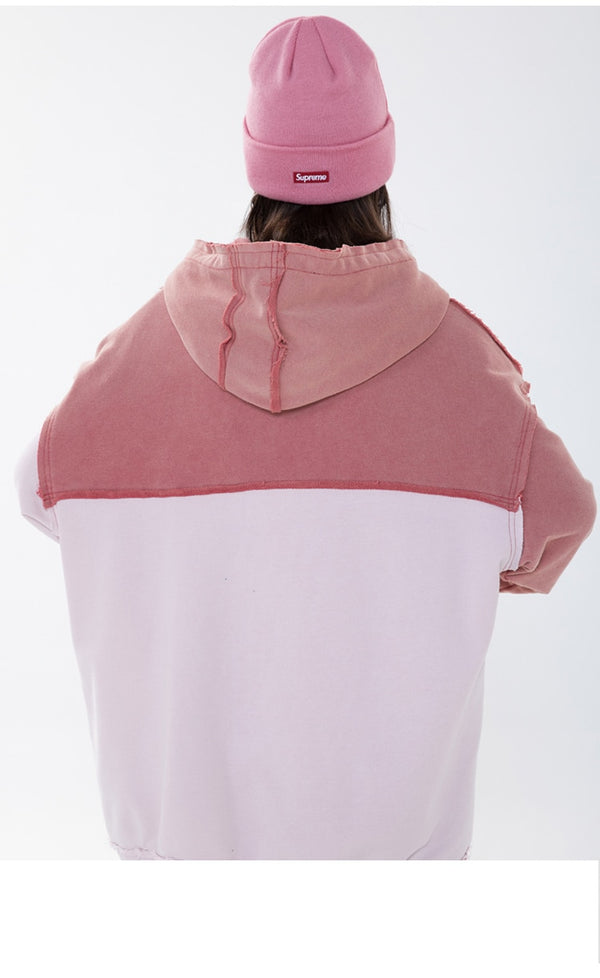 Patchwork Color Zipper Distressed Hoodie Men Casual Cozy Hooded Coats Harajuku High Street Sweatshirt Spring Streetwear