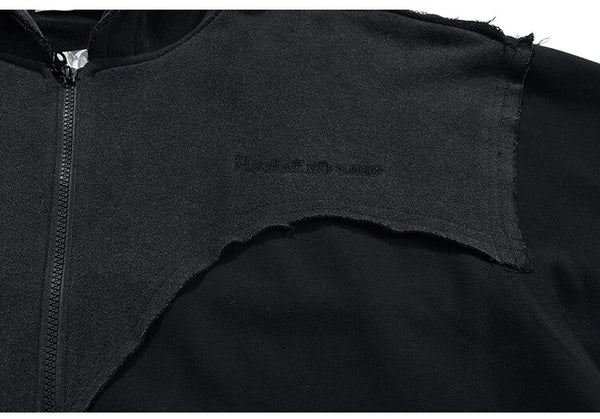Patchwork Color Zipper Distressed Hoodie Men Casual Cozy Hooded Coats Harajuku High Street Sweatshirt Spring Streetwear