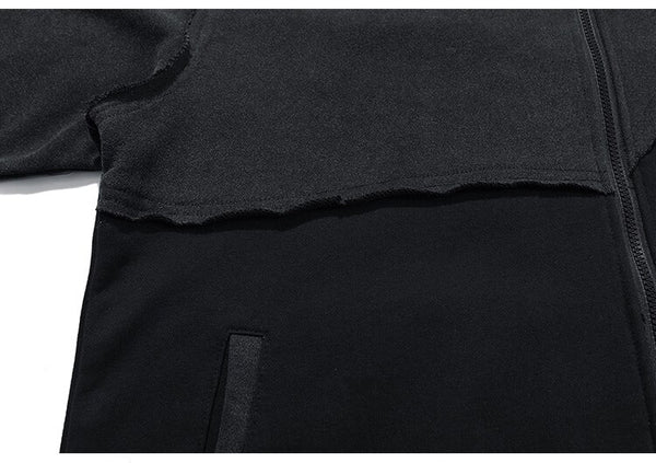 Patchwork Color Zipper Distressed Hoodie Men Casual Cozy Hooded Coats Harajuku High Street Sweatshirt Spring Streetwear