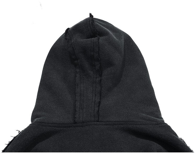 Patchwork Color Zipper Distressed Hoodie Men Casual Cozy Hooded Coats Harajuku High Street Sweatshirt Spring Streetwear