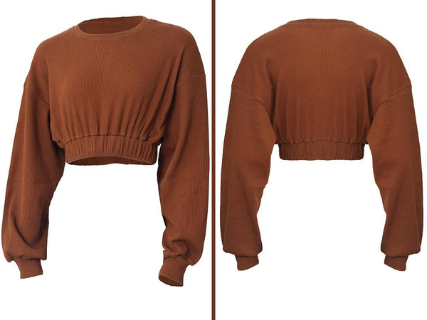 Autumn Solid Sporty Ribbed Tracksuit For Women Long Sleeve Crop Top Shorts Fashion Sportswear Casual Workout Running Jogging Set | Vimost Shop.