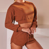 Autumn Solid Sporty Ribbed Tracksuit For Women Long Sleeve Crop Top Shorts Fashion Sportswear Casual Workout Running Jogging Set | Vimost Shop.