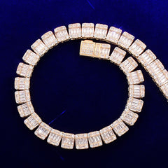 9MM Baguette Zircon Bracelet Chain Men's Trendy Cool Hip Hop Link Gold Color Plated Copper Bling Rock Jewelry