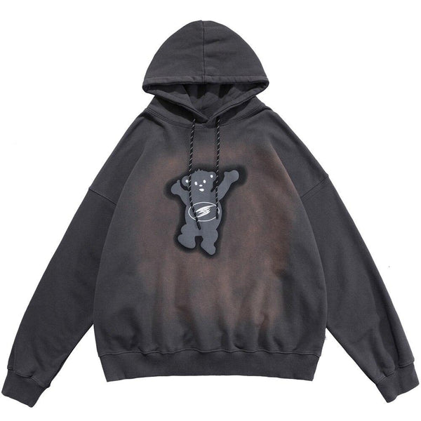 Men Funny Bear Letter Print Hoodie Sweatshirt Men Casual Cozy Oversized Pullover High Street Harajuku Couple Streetwear