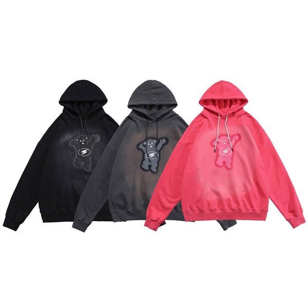 Men Funny Bear Letter Print Hoodie Sweatshirt Men Casual Cozy Oversized Pullover High Street Harajuku Couple Streetwear