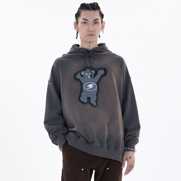 Men Funny Bear Letter Print Hoodie Sweatshirt Men Casual Cozy Oversized Pullover High Street Harajuku Couple Streetwear