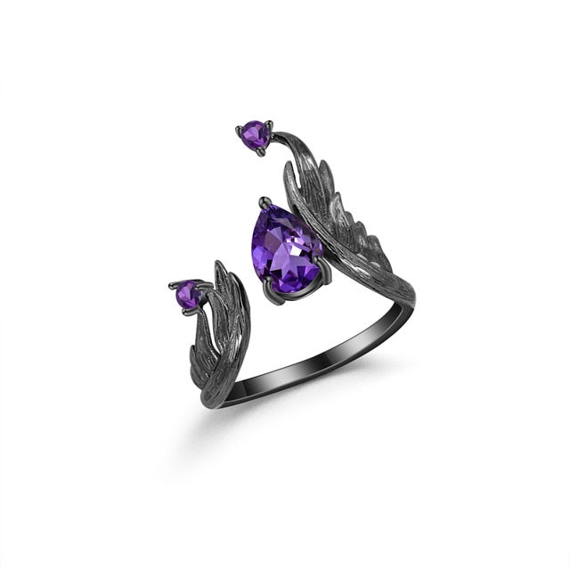 1.43Ct Natural Amethyst Gemstone Rings 925 Sterling Silver Handmade Adjustable Angel's Wing Ring for Women Bijoux | Vimost Shop.