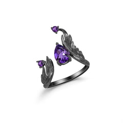 1.43Ct Natural Amethyst Gemstone Rings 925 Sterling Silver Handmade Adjustable Angel's Wing Ring for Women Bijoux