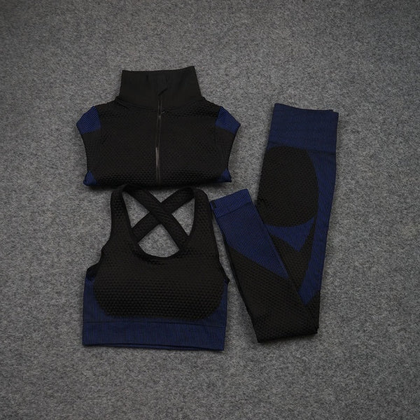 Women Yoga 2/3PCS Seamless Zipper Yoga Suit GYM Workout Sportswear Fitness Clothing Fitness Long Sleeve Top High Waist Set | Vimost Shop.