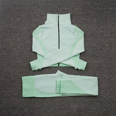 Women Yoga 2/3PCS Seamless Zipper Yoga Suit GYM Workout Sportswear Fitness Clothing Fitness Long Sleeve Top High Waist Set