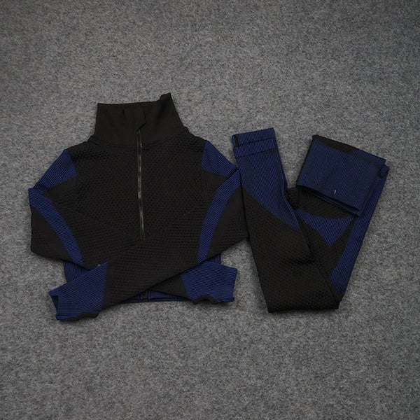 Women Yoga 2/3PCS Seamless Zipper Yoga Suit GYM Workout Sportswear Fitness Clothing Fitness Long Sleeve Top High Waist Set | Vimost Shop.