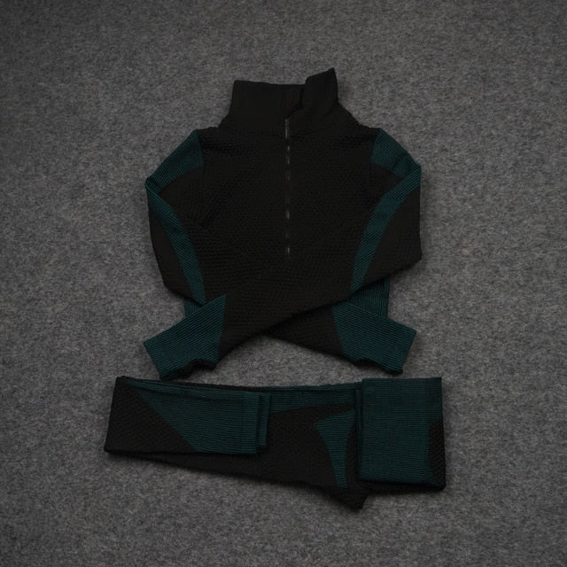 Women Yoga 2/3PCS Seamless Zipper Yoga Suit GYM Workout Sportswear Fitness Clothing Fitness Long Sleeve Top High Waist Set | Vimost Shop.