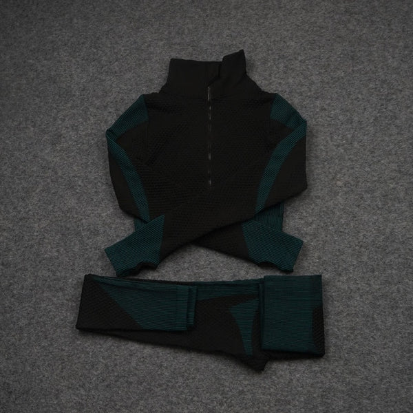 Women Yoga 2/3PCS Seamless Zipper Yoga Suit GYM Workout Sportswear Fitness Clothing Fitness Long Sleeve Top High Waist Set | Vimost Shop.