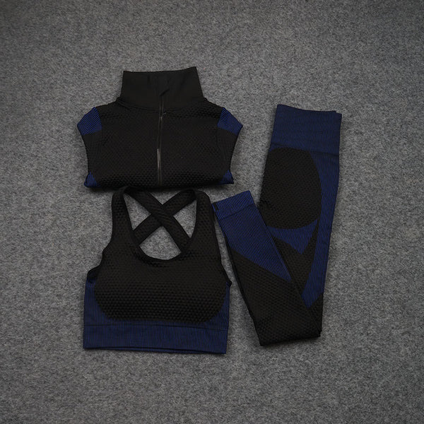 Women Yoga 2/3PCS Seamless Zipper Yoga Suit GYM Workout Sportswear Fitness Clothing Fitness Long Sleeve Top High Waist Set | Vimost Shop.