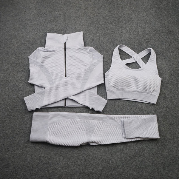 Women Yoga 2/3PCS Seamless Zipper Yoga Suit GYM Workout Sportswear Fitness Clothing Fitness Long Sleeve Top High Waist Set | Vimost Shop.