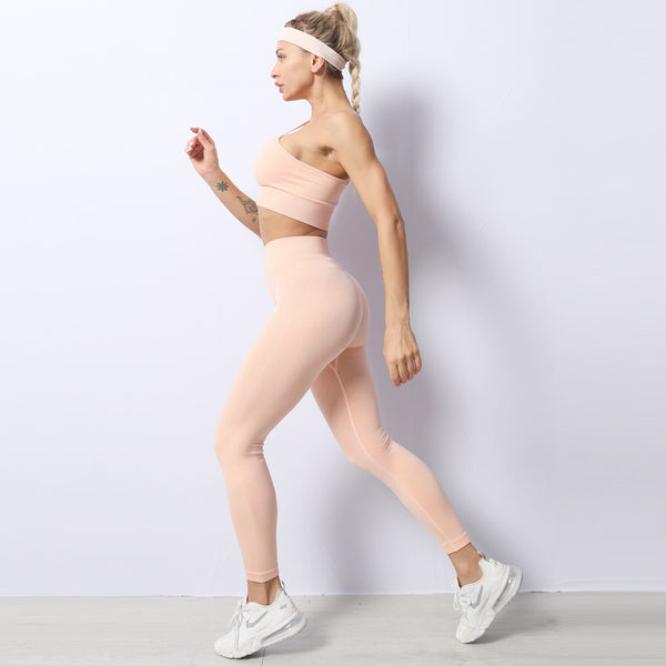 Women Yoga 2 PCS Seamless Yoga Suit GYM Workout Sportswear Asymmetric Clothing Fitness Top High Waist Set | Vimost Shop.